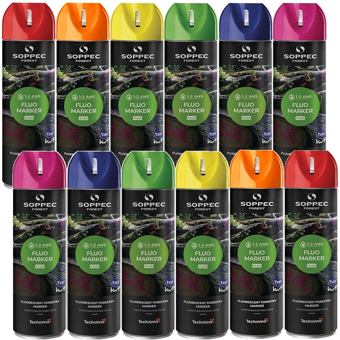 Farba leśna spray do znakowania drzew Mix kolorów FLUO MARKER 12 x 500ml SOPPEC