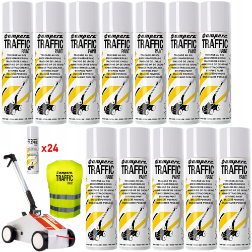 AMPERE TRAFFIC PAINT Farba do malowania linii 500ml biała 24szt. + wózek