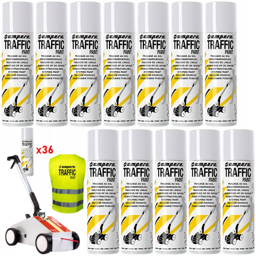 AMPERE TRAFFIC PAINT Farba do malowania linii 500ml biała 36szt. + wózek