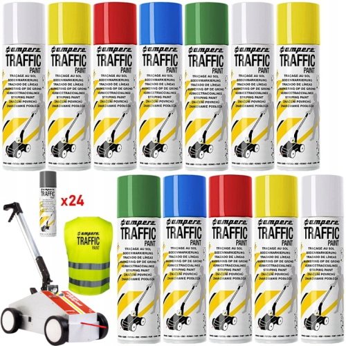 AMPERE TRAFFIC PAINT Farba do malowania linii 500ml 24szt. mix + wózek