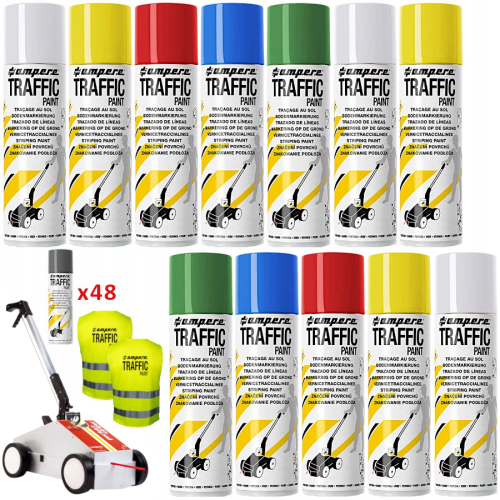 AMPERE TRAFFIC PAINT Farba do malowania linii 500ml 48szt. mix + wózek + 2x kamizelka