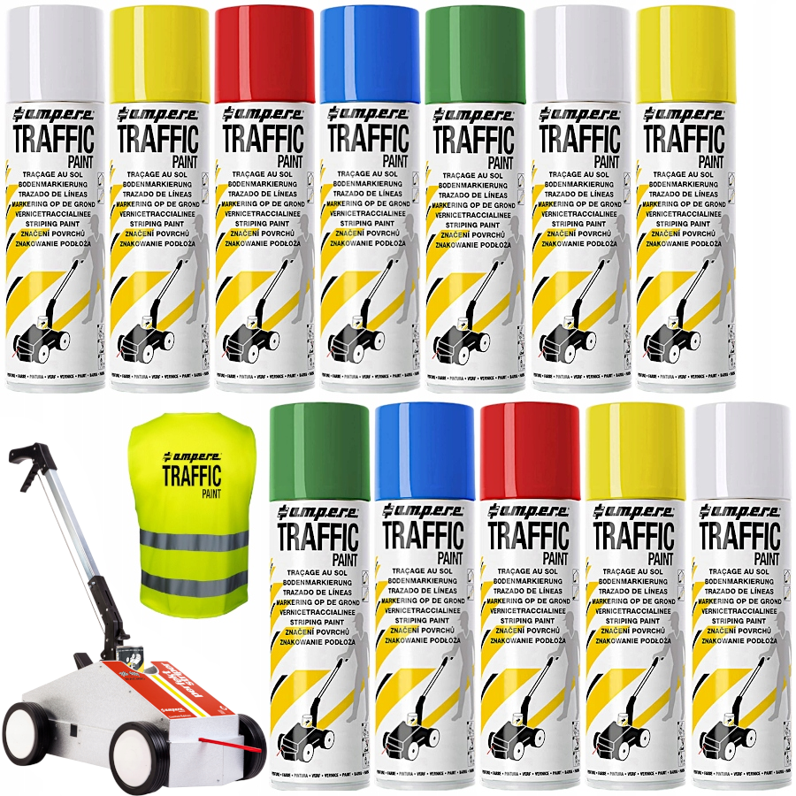 AMPERE TRAFFIC PAINT Farba do malowania linii 500ml 12szt. mix + wózek