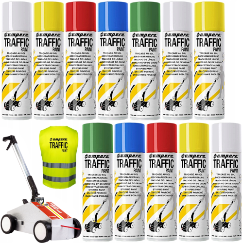AMPERE TRAFFIC PAINT Farba do malowania linii 500ml 12szt. mix + wózek