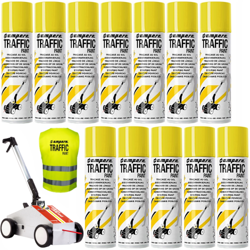 AMPERE TRAFFIC PAINT Farba do malowania linii 500ml żółta 12szt. + wózek