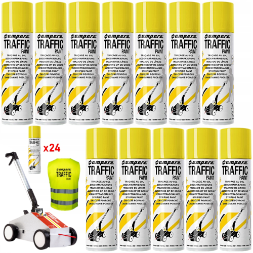 AMPERE TRAFFIC PAINT Farba do malowania linii 500ml żółta 24szt. + wózek