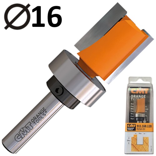 CMT 911.160.11B Frez trzpieniowy prosty 8 x 16mm z górnym łożyskiem do szablonu