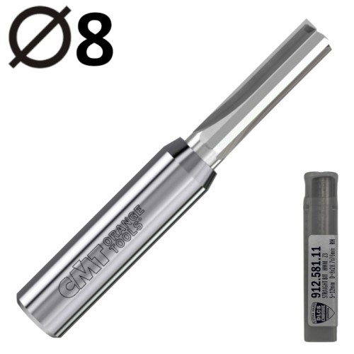 CMT 912.581.11 Frez prosty do nestingu 8mm do drewna VHM Z3 powłoka DLCS
