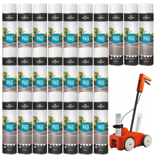 SOPPEC Farba spray do znakowania linii biała TRACING 750ml 151800 24 sztuki + wózek