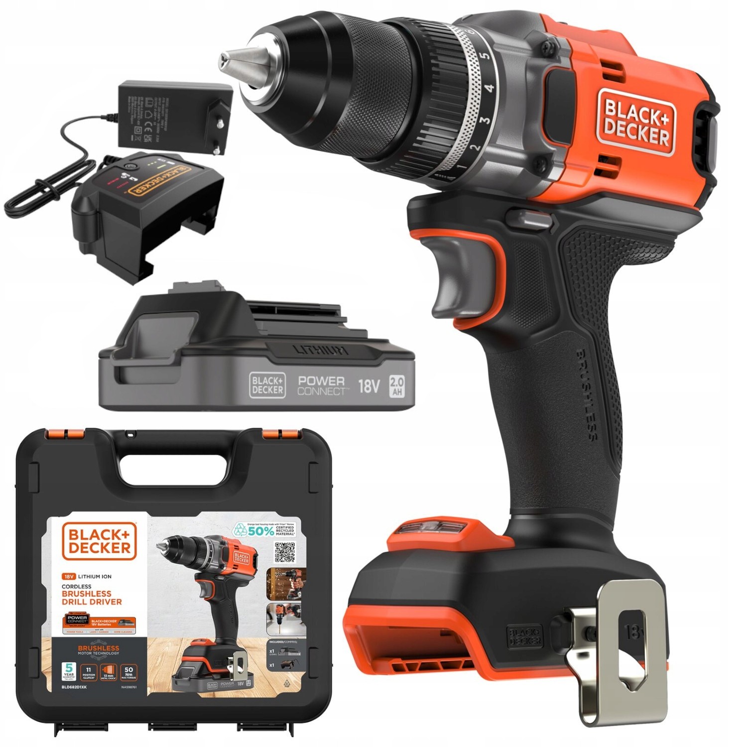 Wiertarko-wkrętarka 18V 50Nm 1x2Ah Power Connect BLACK DECKER BLD682D1XK