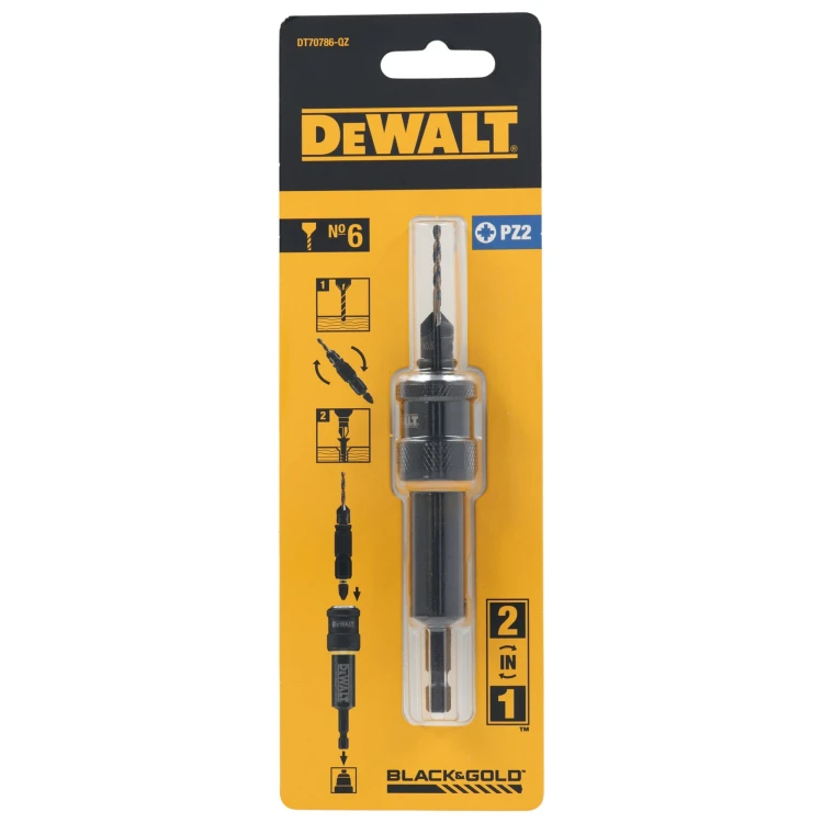 Zestaw obróć i pracuj wiertło z pogłębiaczem nr 6 bit PZ2 25mm 1/4 HEX DeWALT DT70786