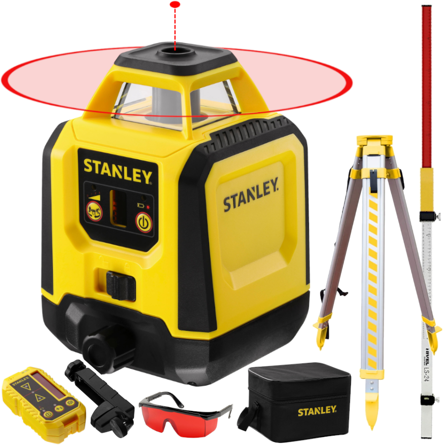 Laser rotacyjny samopoziomujący czerwony Stanley STHT77616-0 + Łata 2.4m + Statyw
