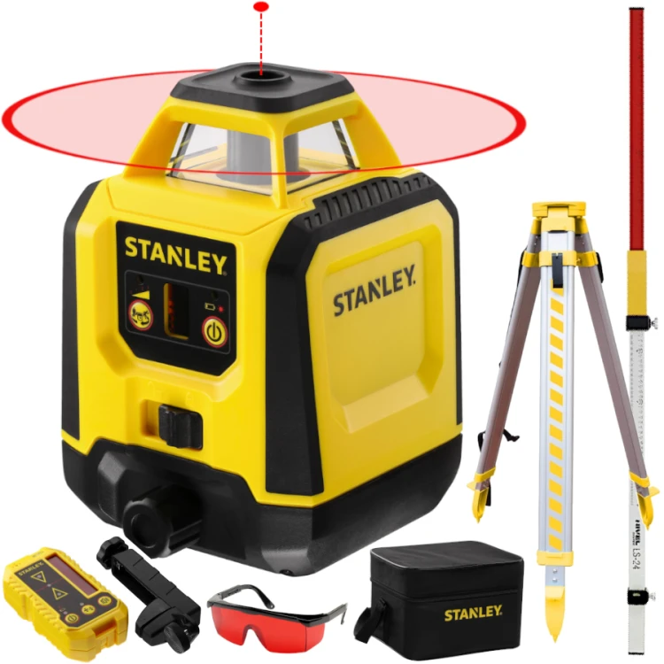 Laser rotacyjny samopoziomujący czerwony Stanley STHT77616-0 + Łata 2.4m + Statyw