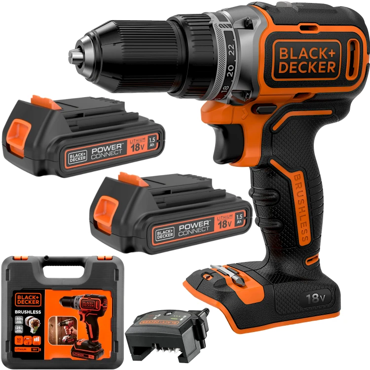 Wiertarko wkrętarka bezszczotkowa 18V 2x 1.5Ah 52Nm Black Decker BL186KB