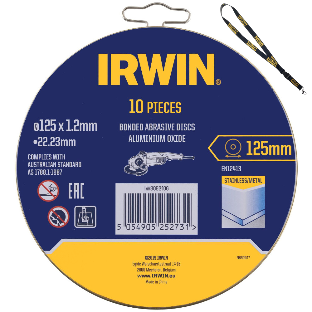 Tarcza szlifierska do cięcia metalu 125x1,2mm 10szt. Irwin IW8082106 + Smycz