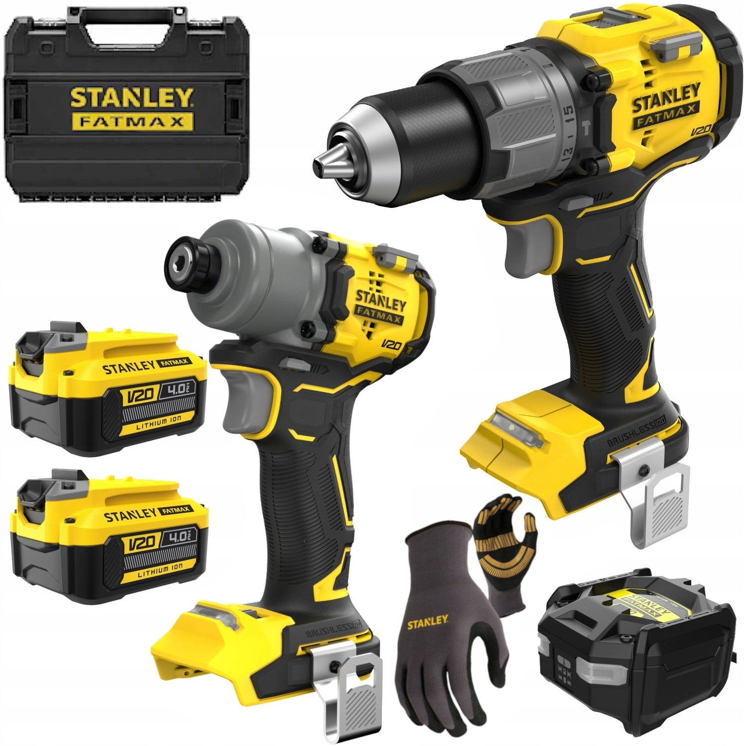 STANLEY SFMCK211M2T Zestaw 18V SFMCD726 + SFMCF830 + 2x 4,0Ah + Rękawice