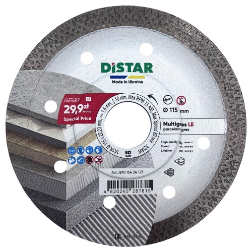 DISTAR Tarcza diamentowa tnąca 115x1,6x22,23mm 1A1R MULTIGRES 87015424123