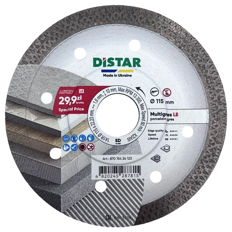 DISTAR Tarcza diamentowa tnąca 115x1,6x22,23mm 1A1R MULTIGRES 87015424123