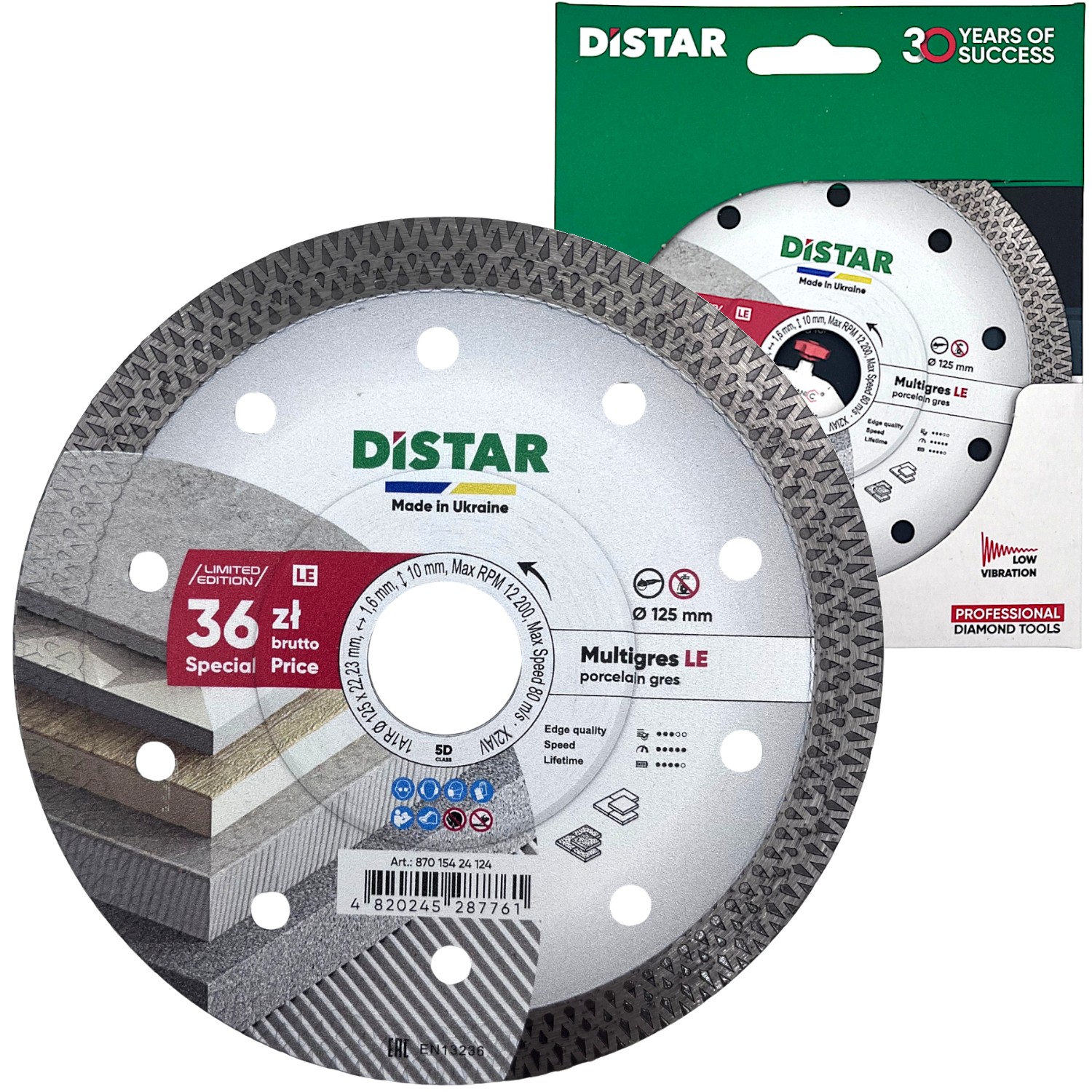 DISTAR Tarcza diamentowa tnąca 125x1,6x22,23mm 1A1R MULTIGRES 87015424124 Limitowana edycja