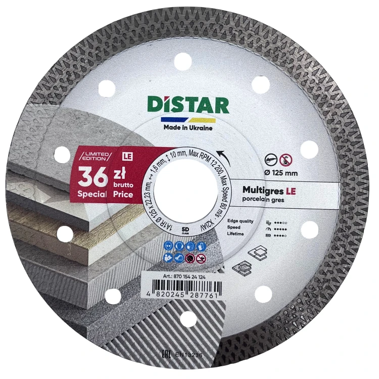 DISTAR Tarcza diamentowa 125x1,6x22,23mm 1A1R MULTIGRES 87015424124 Limitowana edycja