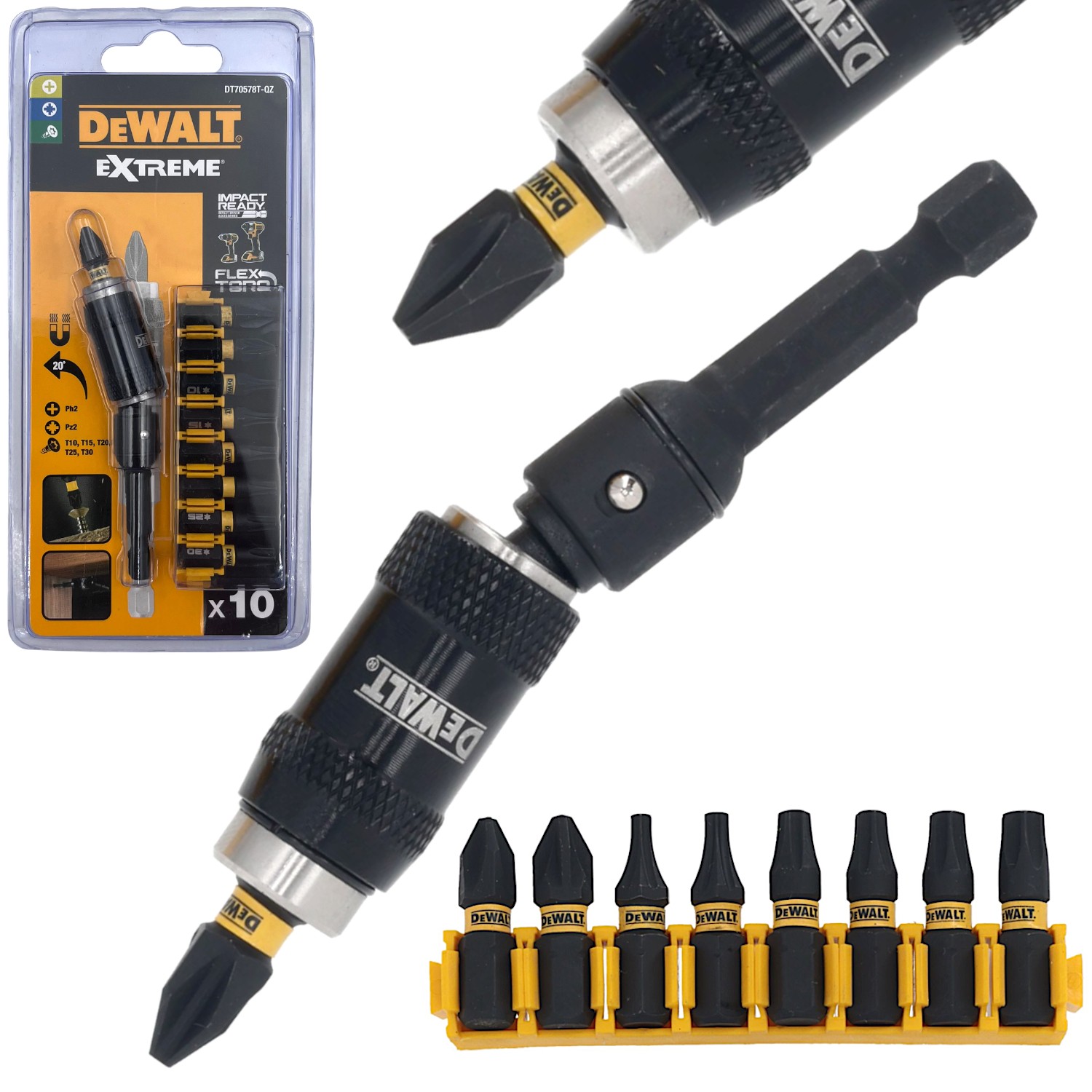 DEWALT DT70578T Zestaw bitów Ph Pz Torx + uchwyt 10szt.