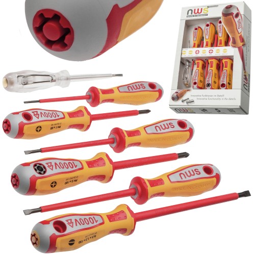 Zestaw wkrętaków 1000V VDE 6 sztuk + tester próbnik napięcia NWS 096-8