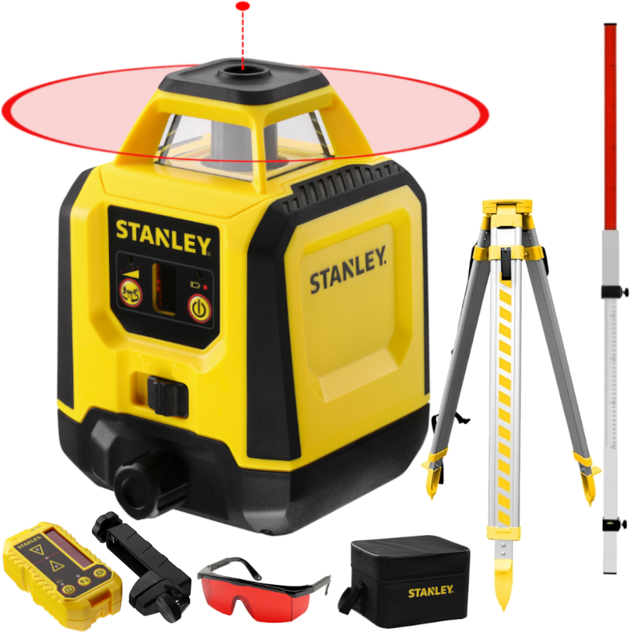 Laser rotacyjny samopoziomujący czerwony Stanley STHT77616-0 + Łata 2.4m + Statyw