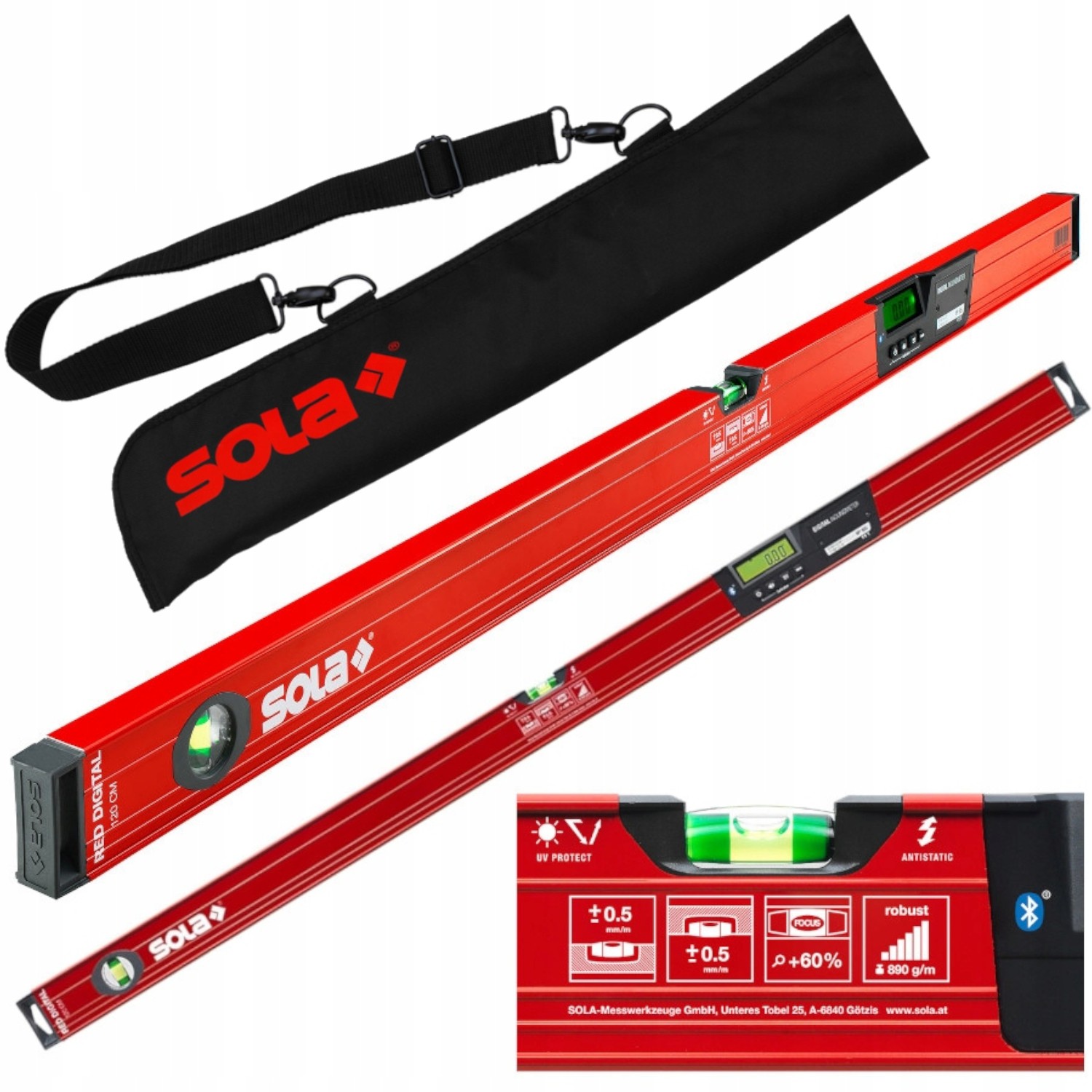 Poziomica elektroniczna 120cm z Bluetooth RED 120 Digital SOLA 01731401 + Pokrowiec
