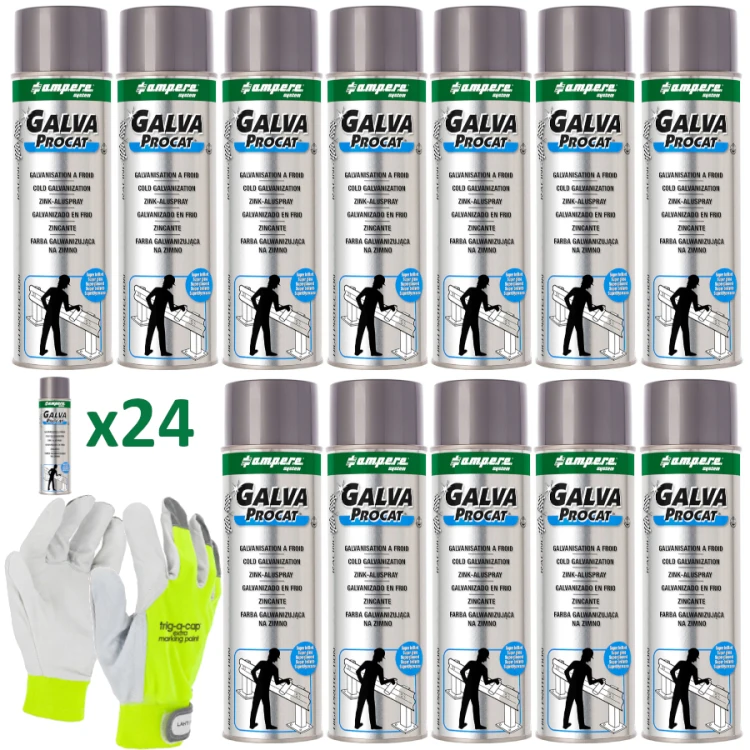 AMPERE Farba geodezyjna Galva Procat superbłysk 24szt 500ml + Rękawice XL Lahti Pro GRATIS