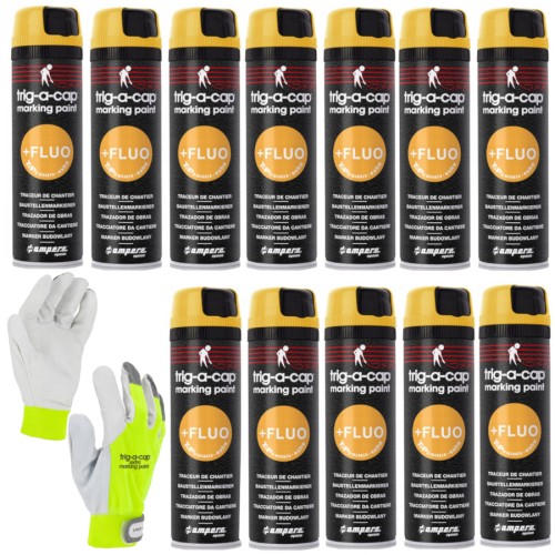 Ampere Farba geodezyjna żółta 500 ml 630462100 TRIG-A-CAP 12szt. + Rękawice XL Lahti Pro GRATIS