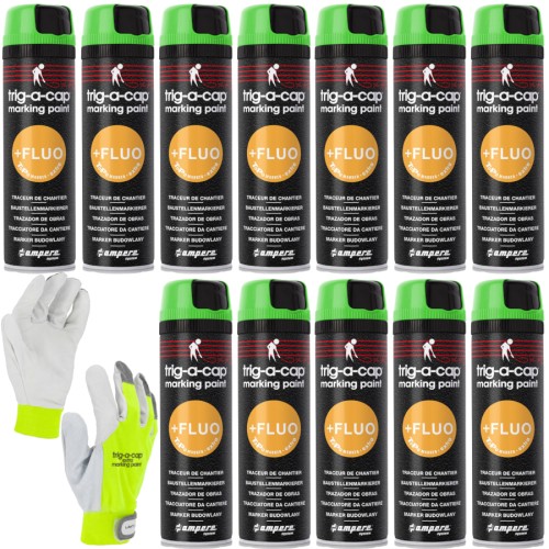 Farba geodezyjna AMPERE TRIG-A-CAP EXTRA Zielony Fluo 12szt. + Rękawice XL Lahti Pro GRATIS