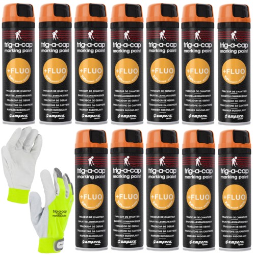 Farba geodezyjna AMPERE TRIG-A-CAP EXTRA Pomarańczowa Fluo 12szt. + Rękawice XL Lahti Pro GRATIS