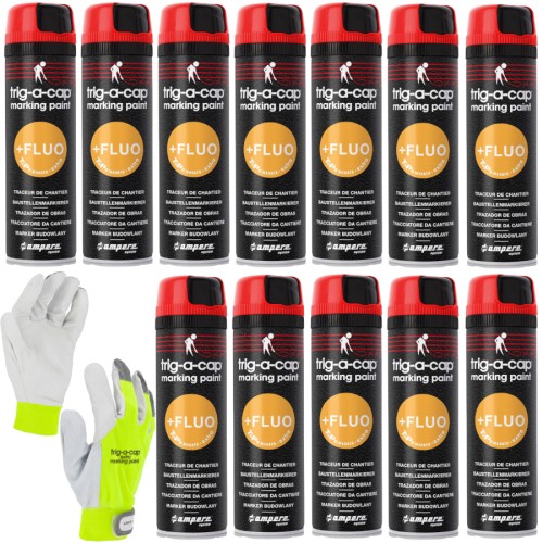 Farba geodezyjna AMPERE TRIG-A-CAP EXTRA Czerwona Fluo 12szt. + Rękawice XL Lahti Pro GRATIS