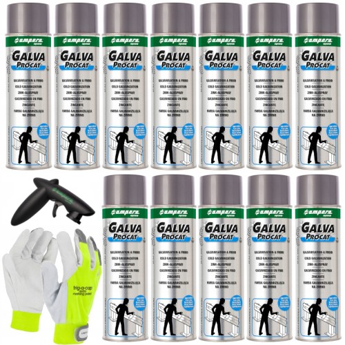 AMPERE Farba geodezyjna Galva Procat superbłysk 12szt 500ml + Uchwyt pistoletowy + Rękawice L Lahti Pro GRATIS