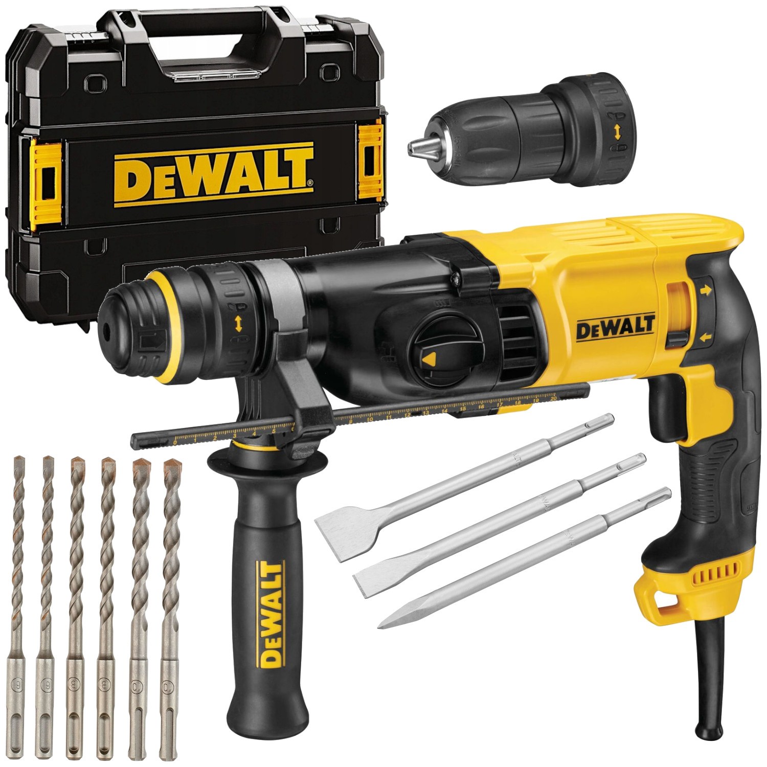 Młotowiertarka 800W SDS+ z uchwytem Dewalt D25134KP + Zestaw dłut, wierteł