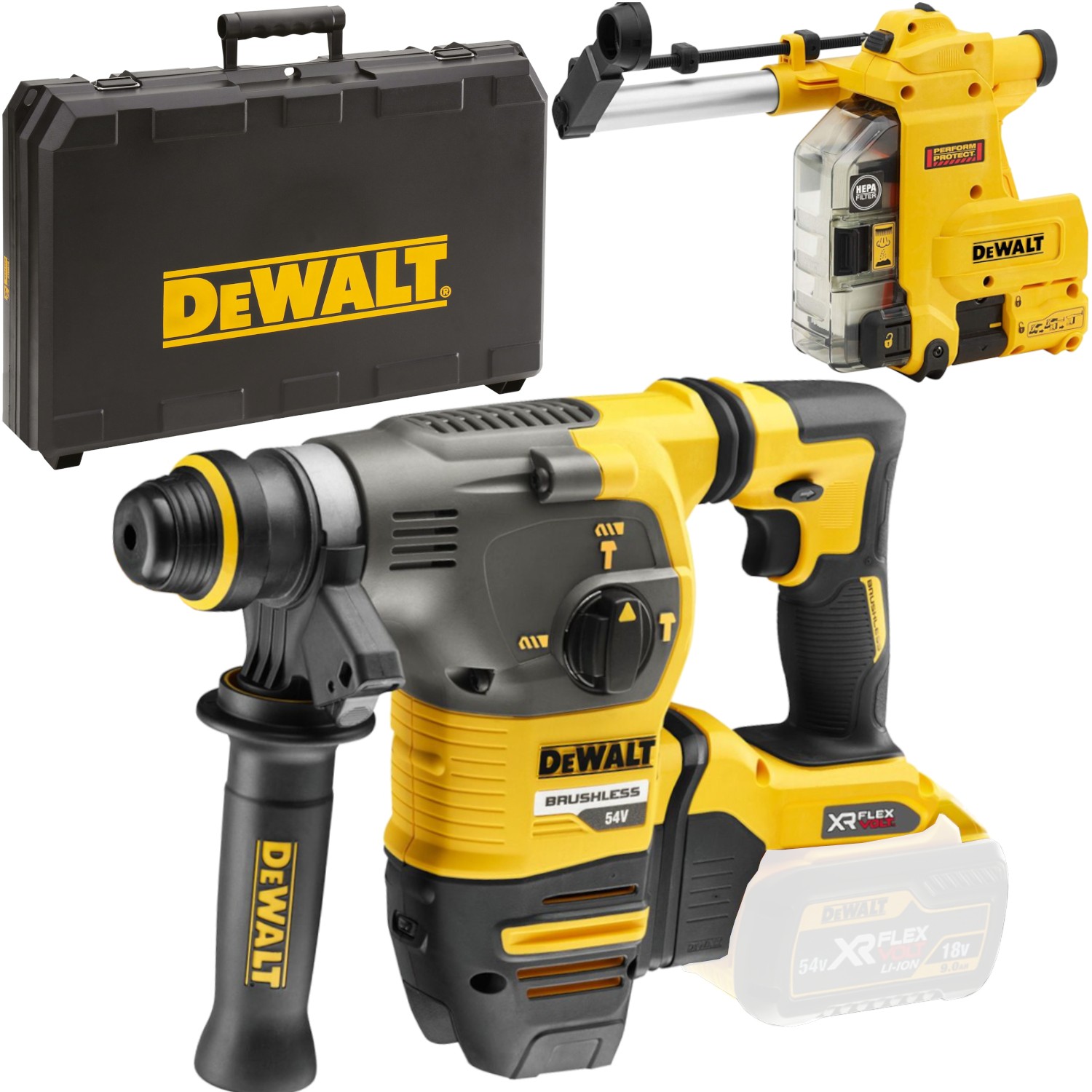 DeWALT DCH335NT Młotowiertarka SDS-plus 3,5J 54V FLEXVOLT Body + System odpylający D25304DH