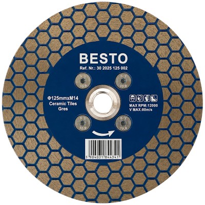BESTO Tarcza diamentowa HEXAGON 125mm M14 do gresu, ceramiki