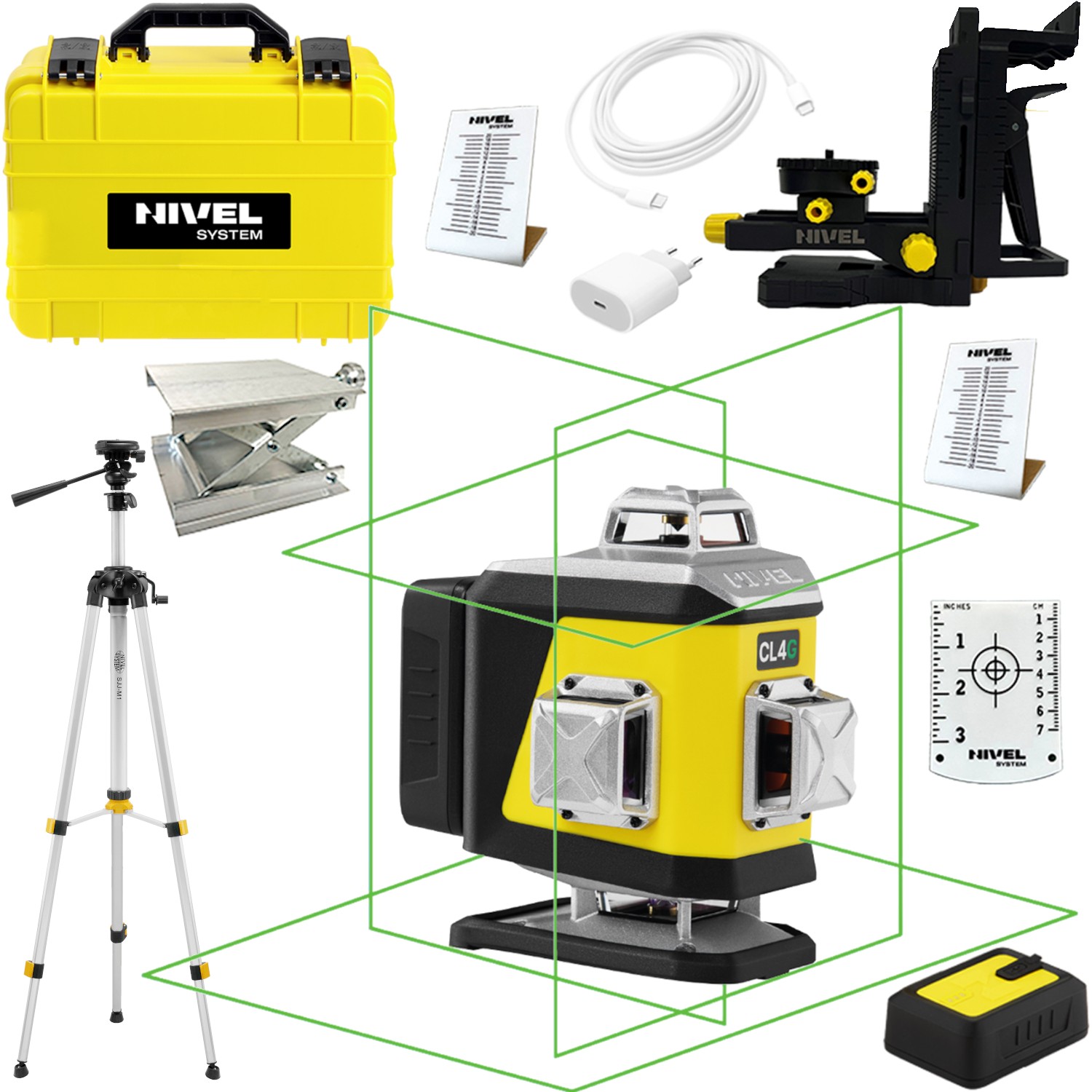 Laser krzyżowy zielony Nivel System CL4G LCD Bluetooth + statyw SJJ-M1 EX