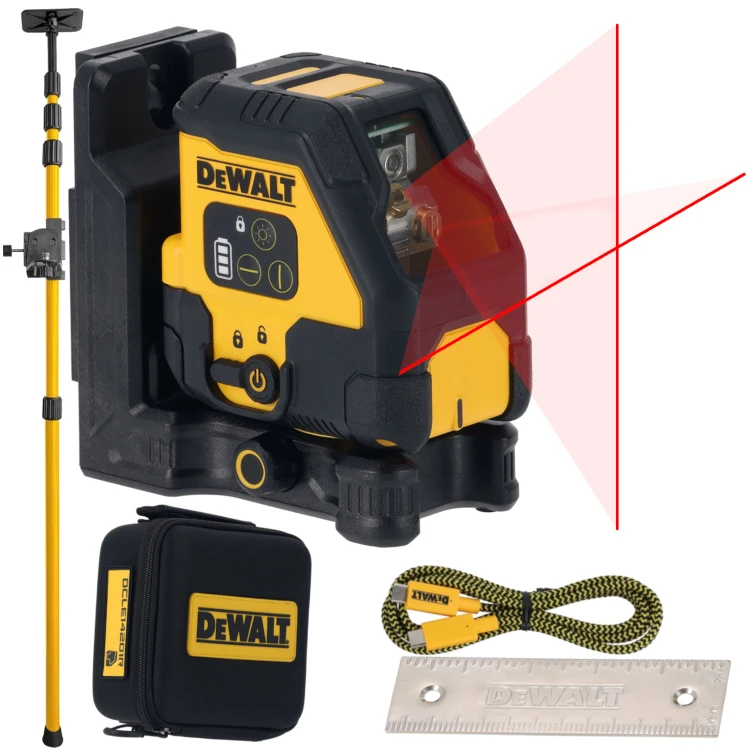 Laser krzyżowy z wiązką czerwoną DeWALT DCLE14201RB + Tyczka 3,2m