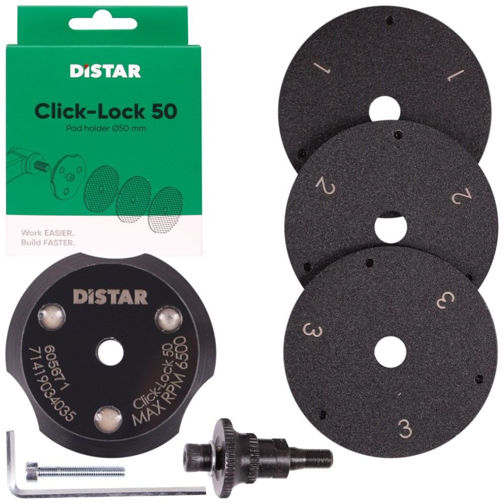 Magnetyczna podstawa + 3 uchwyty do padów polerskich Distar Click-Lock 50