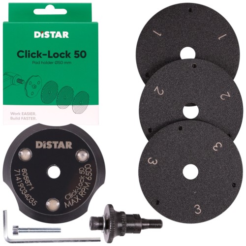 Magnetyczna podstawa + 3 uchwyty do padów polerskich Distar Click-Lock 50