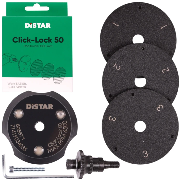 Magnetyczna podstawa + 3 uchwyty do padów polerskich Distar Click-Lock 50