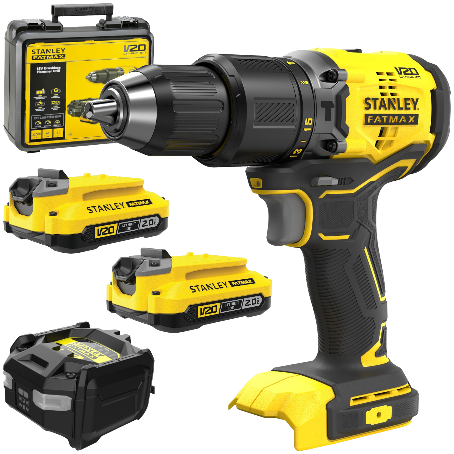 STANLEY Wiertarko wkrętarka udarowa 18V 2x 2.0Ah seria V20 SFMCD715D2K
