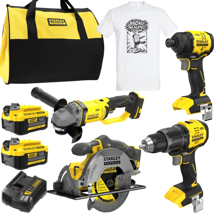 Zestaw 4 elektronarzędzi akumulatorowych 18V Stanley Fatmax V20 SFMCK459M2S + GRATIS Koszulka