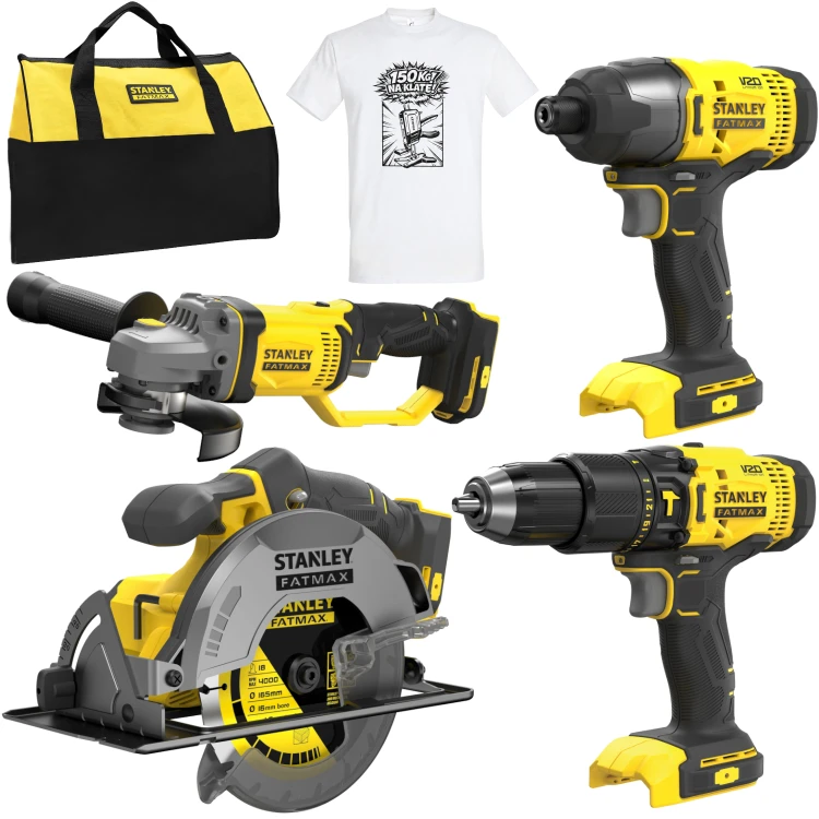 STANLEY Zestaw 4 elektronarzędzi SFMCD711 + SFMCF800 + SFMCG400 + SFMCS500 + GRATIS Koszulka