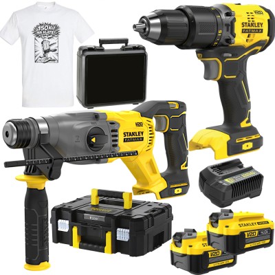 Młotowiertarka 2x4.0Ah ładowarka STANLEY SFMCH900M22 + wkrętarka SFMCD715B + GRATIS Koszulka