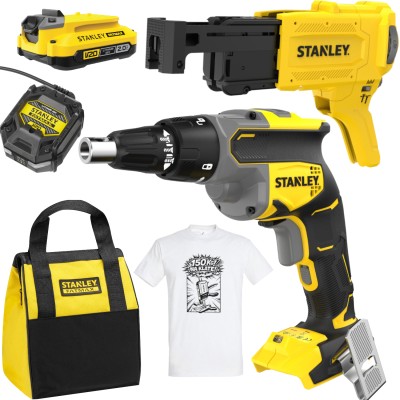 Wkrętarka do płyt g-k 18V 2Ah Stanley V20 SFMCF600D1S + Podajnik SFMCF6001 + GRATIS Koszulka