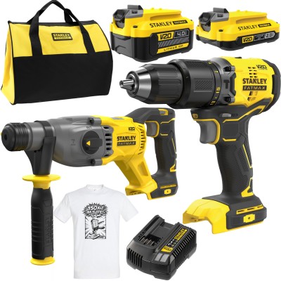 STANLEY SFMCK216MDS Wiertarko-wkrętarka SFMCD715 + Młotowiertarka SFMCH900 + 2Ah 4Ah + ładowarka + GRATIS Koszulka