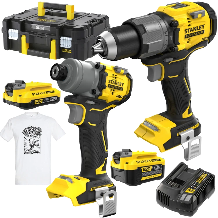 STANLEY Zestaw 18V wkrętarka SFMCD726 + zakrętarka SFMCF830 + 2x aku, kufer + GRATIS Koszulka