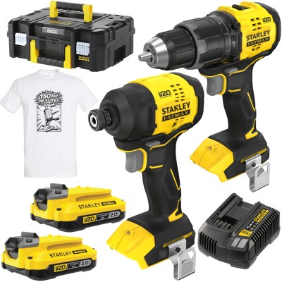 Bezszczotkowy zestaw wkrętarka SFMCD716, zakrętarka SFMCF811, 2x2,0Ah ładowarka V20 Stanley SFMCK201D2T + GRATIS Koszulka