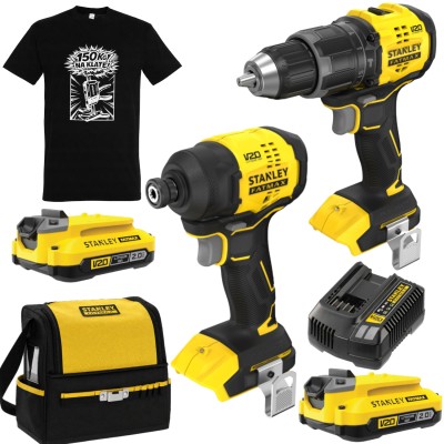 STANLEY Zestaw 18V wkrętarka SFMCD716 + zakrętarka SFMCF811 + 2x2Ah, torba + GRATIS Koszulka